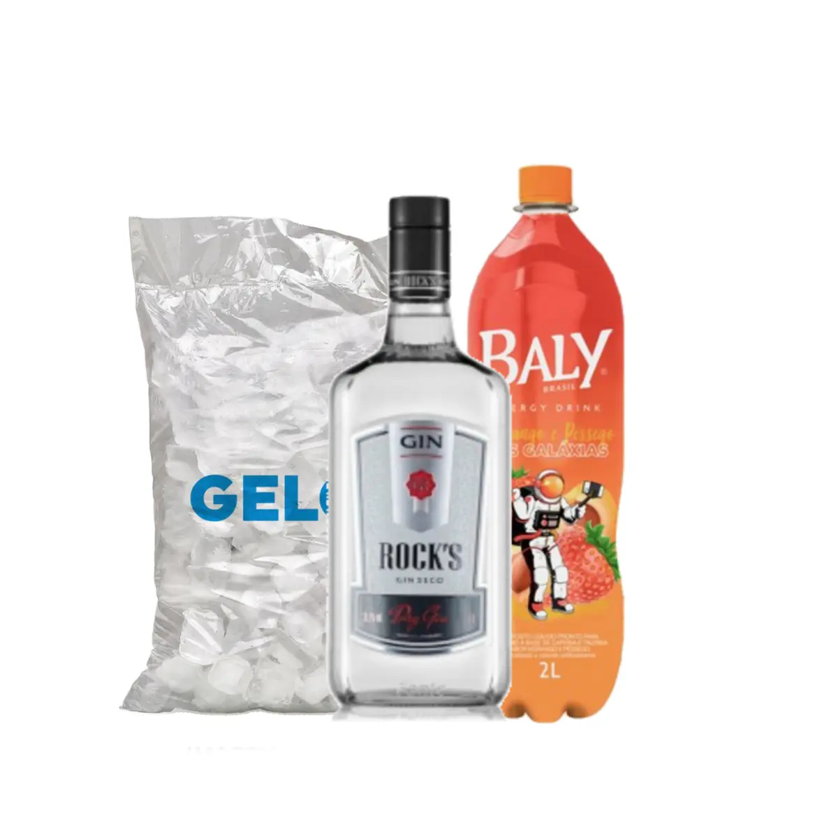 Combo de Gin Rocks Seco com Baly Morango com Pessego