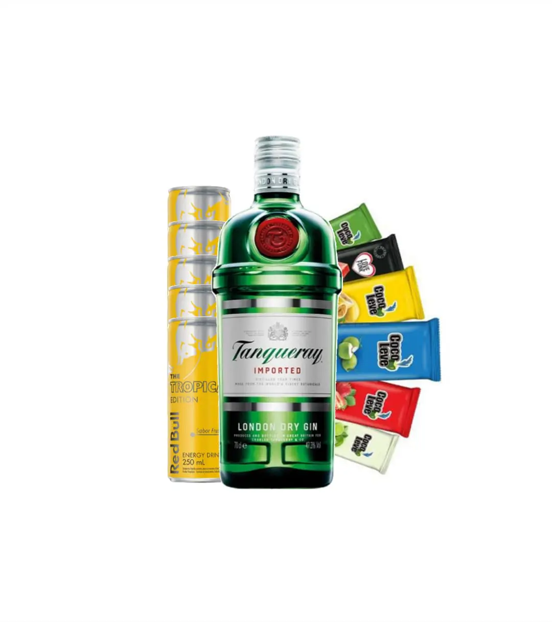 combo de Gin Tanqueray com 05 red bull tropical+ 05 Gelo de Sabor