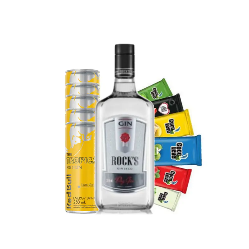 Combo de Gin Rocks Seco com 05 Redbull Tropical + 05 Gelo de Sabor
